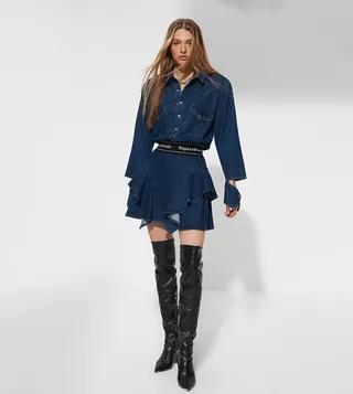 Mini Denim Ruffle Dress