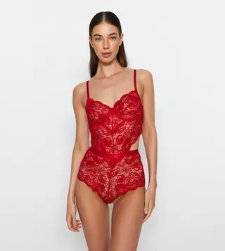 Lace Cut-Out Detail Strappy Teddy