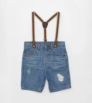 Baby Boy Basic Ripped Denim Shorts with Suspenders