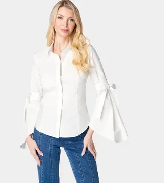 Invisible Placket Bell Sleeves Shirt