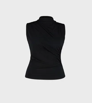 Draped Mock Neck Sleeveless Top