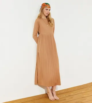 Pleated Long Sleeves Knitted Dress