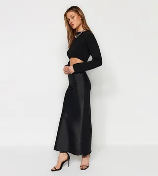 Solid Satin Maxi Skirt