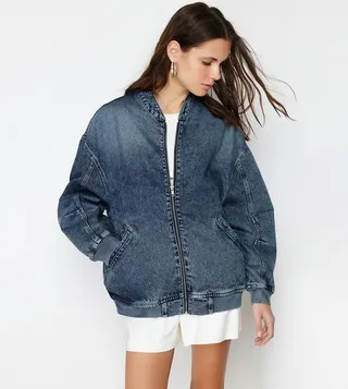 Washed Bomber Denim Jacket