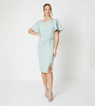 Crepe Twist Diamante Midi Dress