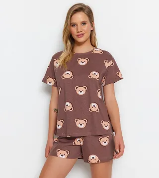 Teddy Bear Print Shorty Pyjama Set