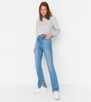 High Waist Slit Flare Jeans
