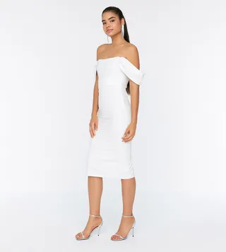 Off-Shoulder Midi Sheath Dress