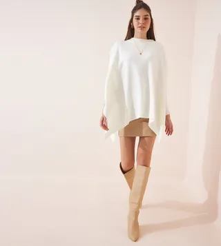 Ribbed Crew Neck Poncho