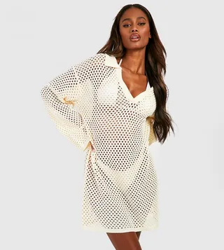Crochet Polo Cover Up Beach Dress
