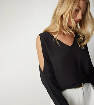 Crinkled Cold-Shoulder Top