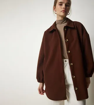 Button Detail Oversized Shacket