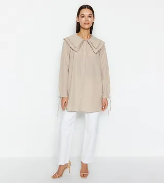 Solid Sailor Collar Long Sleeves Tunic