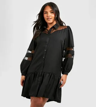 Organza Contrast Shirt Dress
