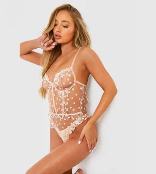 Floral Embroidery Ruffle Bodysuit Babydoll