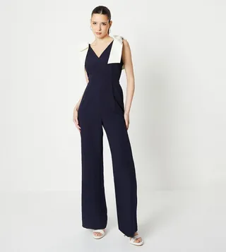 Contrast Bow Shoulders Jumpsuit