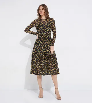 Floral Printed Mesh Midi Dress