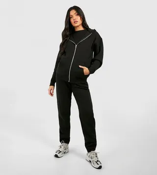 Ribbed Fitted T-Shirt 3 Piece Hooded Maternity Tracksuit Set