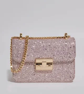 Glittered Push-Lock Crossbody Bag