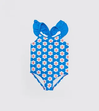Baby Girls Printed Ruffle Sleeves Swimsuit