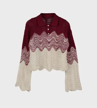 Patterned Flared Sleeves Sweater
