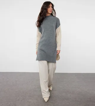 Color Block Mock Neck Tunic Sweater