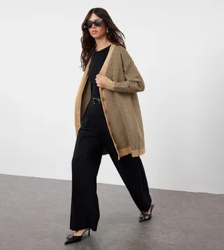 Herringbone Patterned Long Cardigan