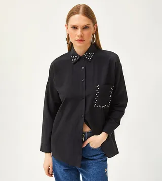 Embellished Pocket Detail Oversized Shirt