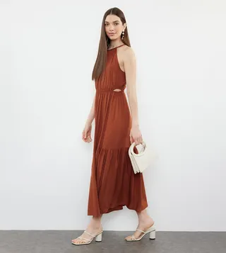 Solid Halterneck Tiered Dress