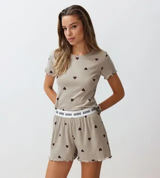 Printed Short Sleeves Shorty Pyjama Set