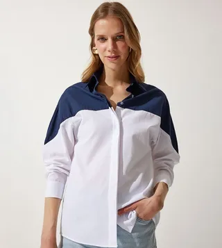 Color Block Boyfriend Fit Shirt