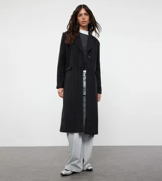 Striped Lapel Collar Overcoat