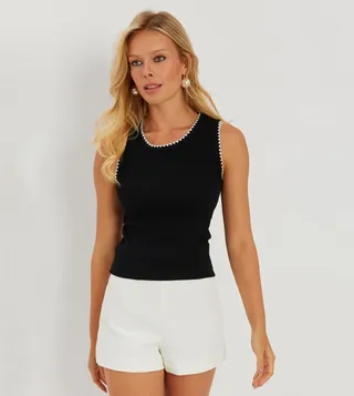 Piping Detail Round Neck Tank Top
