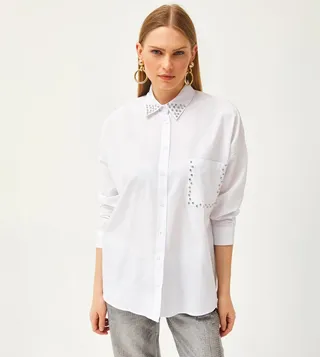 Embellished Pocket Detail Oversized Shirt