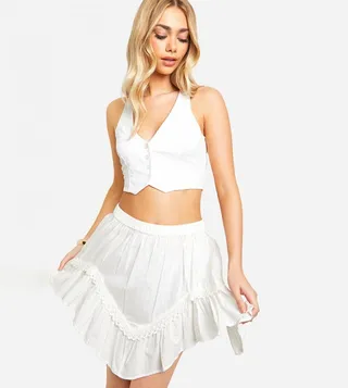 Crochet Trim Volume Mini Skirt