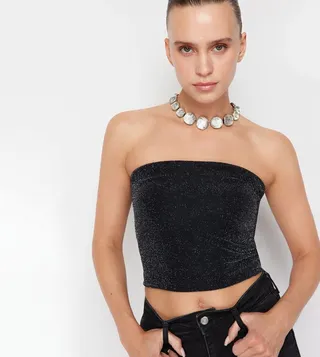 Embellished Strapless Crop Top