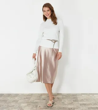 Belt Detail Midi Skirt
