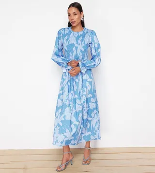 Floral Patterned Long Sleeves Midaxi Dress