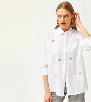 Embellished Long Sleeves Oversized Shirt