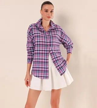 Plaid Long Sleeves Oversized Shirt