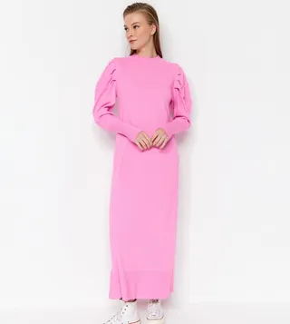 Solid Mock Neck Column Dress