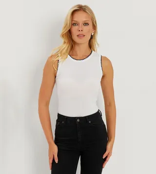 Piping Detail Round Neck Tank Top