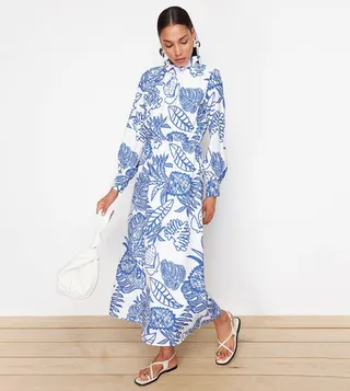 Printed Bishop Sleeves Maxi Dress