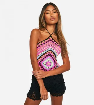 Premium Patchwork Crochet Halterneck Top