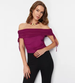 Tie Detail Off-Shoulder Bodysuit Top
