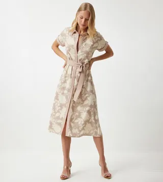 Floral Printed Short Sleeves Shirt Dress