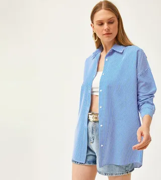 Striped Boyfriend Fit Woven Shirt