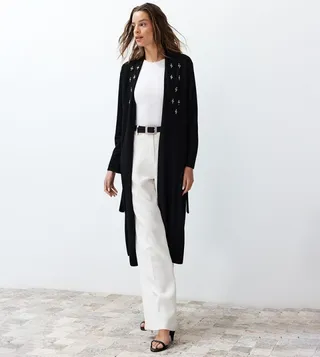 Embellished Long Sleeves Longline Cardigan