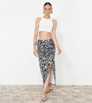 Gathered Slit Detail Midi Skirt