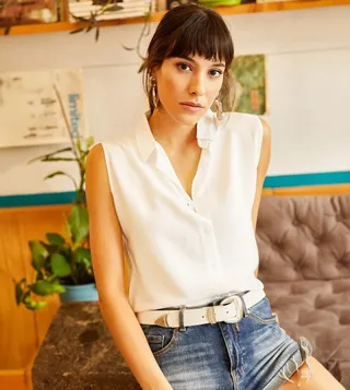 Solid Sleeveless Viscose Shirt